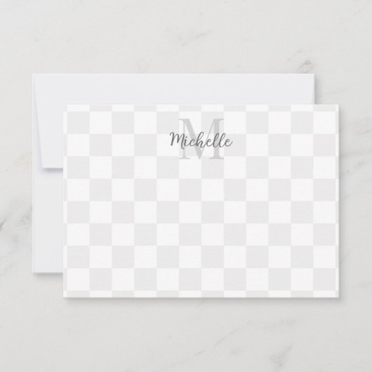 Elegant White and Gray Checkerboard Personalized Mitteilungskarte (Vorderseite)