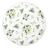 Elegant White and Green Floral Illustrated Ceramic Keramikknauf (Vorderseite)
