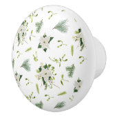 Elegant White and Green Floral Illustrated Ceramic Keramikknauf (Rechts)
