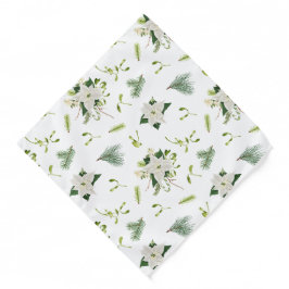 Elegant White and Green Floral Illustrated Halstuch