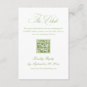 Elegant White and Green Wedding Details Qr Code Begleitkarte (Vorderseite)