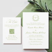 Elegant White and Green Wedding Details Qr Code Begleitkarte