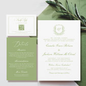 Elegant White and Green Wedding RSVP Qr Code  Begleitkarte