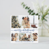 Elegant White and Navy 4 Foto Collage Weihnachten (Stehend Vorderseite)