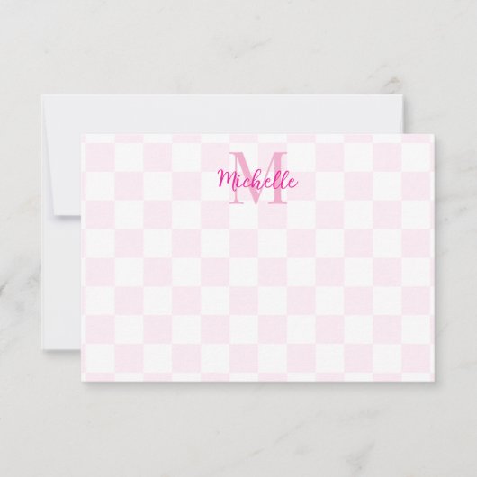 Elegant White and Pink Checkerboard Custom Name Mitteilungskarte (Vorderseite)