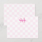 Elegant White and Pink Checkerboard Custom Name Mitteilungskarte (Vorne/Hinten)