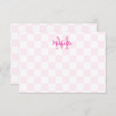 Elegant White and Pink Checkerboard Personalized Mitteilungskarte (Vorne/Hinten)
