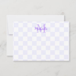 Elegant White and Purple Checkerboard Personalized Mitteilungskarte