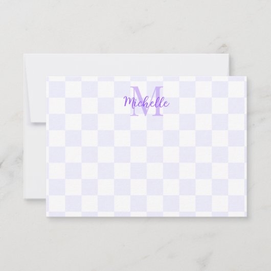 Elegant White and Purple Checkerboard Personalized Mitteilungskarte (Vorderseite)