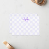 Elegant White and Purple Checkerboard Personalized Mitteilungskarte (Vorderseite/Rückseite Beispiel)