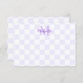Elegant White and Purple Checkerboard Personalized Mitteilungskarte (Vorne/Hinten)