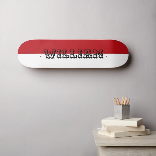 Elegant white and red personalized name skateboard (Wandkunst (Horz))