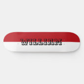 Elegant white and red personalized name skateboard (Horizontal)