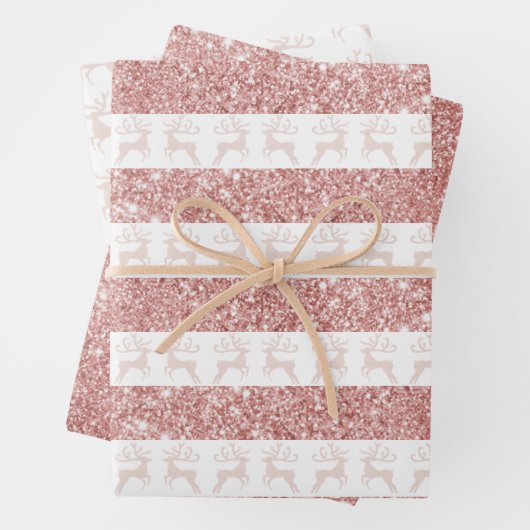 Elegant White and Rose Gold Glitzer Weihnachtsfest Geschenkpapier Set (Beispiel)