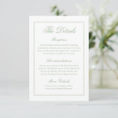 Elegant White and Sage Green Wedding Details  Begleitkarte (Stehend Vorderseite)