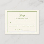 Elegant White and Sage Green Wedding Response Begleitkarte (Vorderseite)