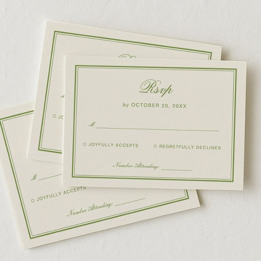 Elegant White and Sage Green Wedding Response Begleitkarte