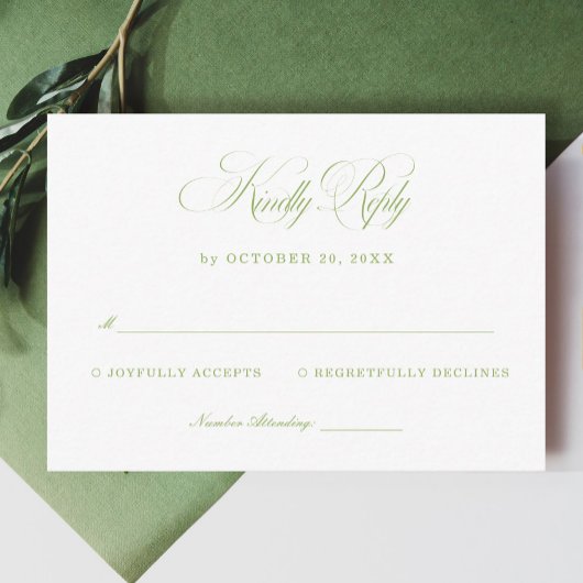 Elegant White and Sage Green Wedding RSVP  Begleitkarte