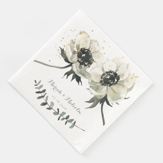 Elegant White Anemones Eucalyptus Stem Wedding Serviette (Ecke)