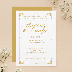 Elegant White & Antique Gold Frame Einladung