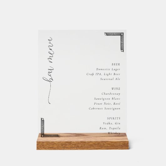 Elegant White Bar Menu Acrylschild (Vorderseite)