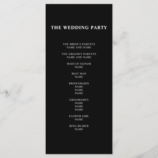 Elegant white black calligraphy wedding program programm (Rückseite)