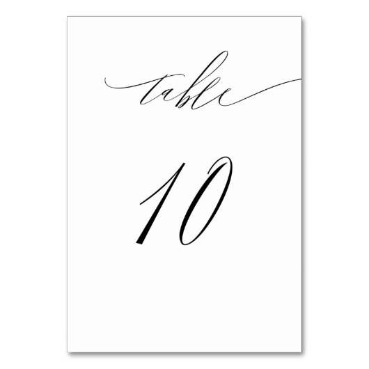 Elegant White Black Modern Script No. 10 Wedding Tischnummer (Vorderseite)