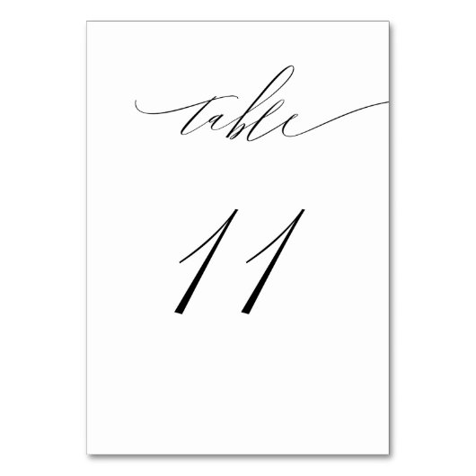 Elegant White Black Modern Script No. 11 Wedding Tischnummer (Vorderseite)