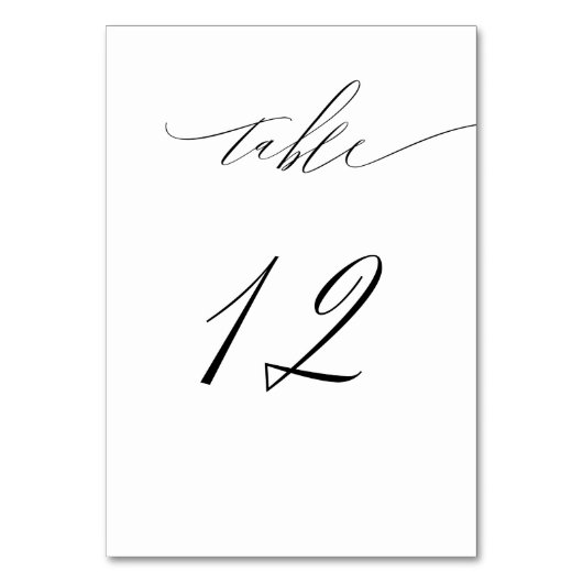 Elegant White Black Modern Script No. 12 Wedding Tischnummer (Rückseite)