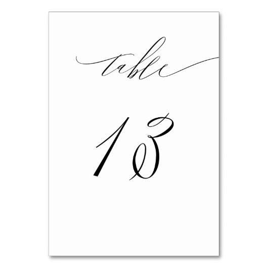 Elegant White Black Modern Script No. 13 Wedding Tischnummer (Rückseite)