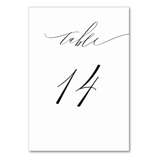 Elegant White Black Modern Script No. 14 Wedding Tischnummer (Vorderseite)