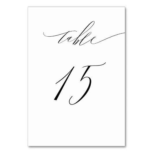 Elegant White Black Modern Script No. 15 Wedding Tischnummer (Vorderseite)