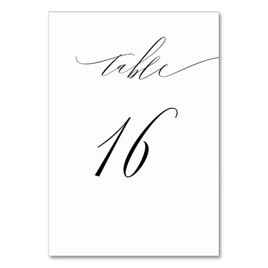 Elegant White Black Modern Script No. 16 Wedding Tischnummer (Vorderseite)
