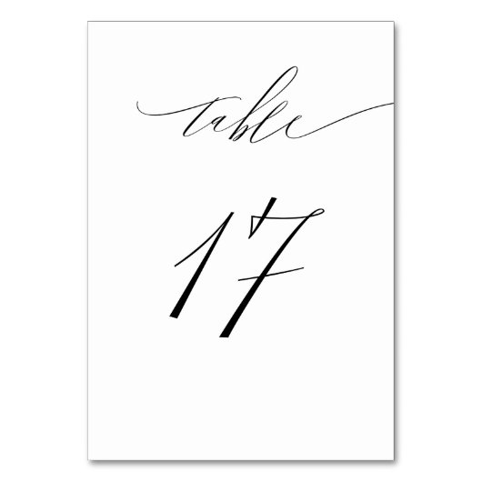Elegant White Black Modern Script No. 17 Wedding Tischnummer (Vorderseite)