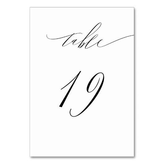 Elegant White Black Modern Script No. 19 Wedding Tischnummer (Vorderseite)