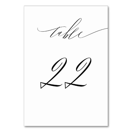 Elegant White Black Modern Script No. 22 Wedding Tischnummer (Rückseite)