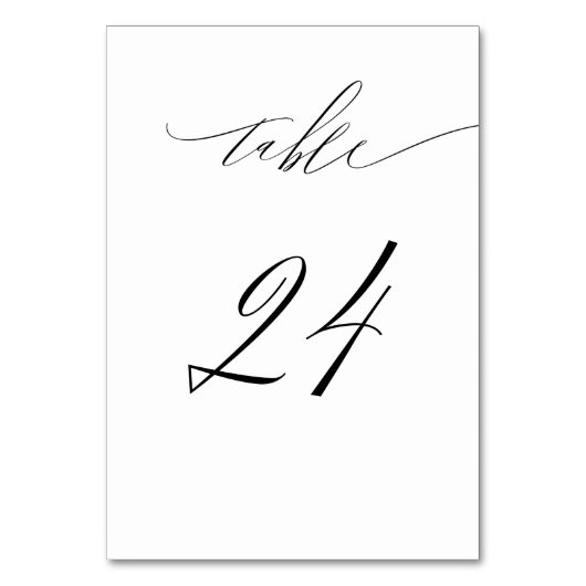 Elegant White Black Modern Script No. 24 Wedding Tischnummer (Rückseite)