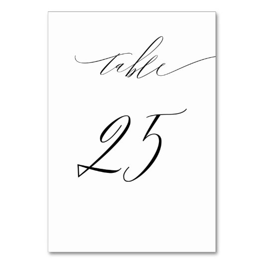 Elegant White Black Modern Script No 25 Wedding Tischnummer (Rückseite)