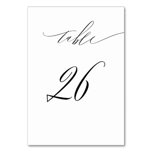 Elegant White Black Modern Script No. 26 Wedding Tischnummer (Rückseite)