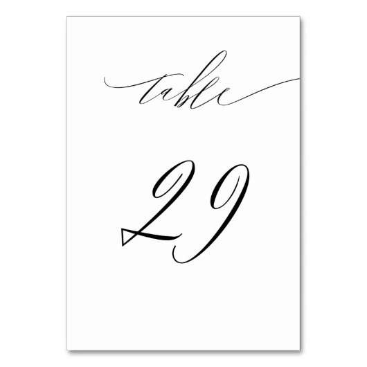 Elegant White Black Modern Script No. 29 Wedding Tischnummer (Rückseite)