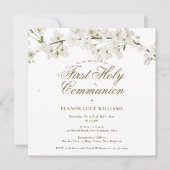 Elegant White Blossom Floral First Holy Communion Einladung (Vorderseite)