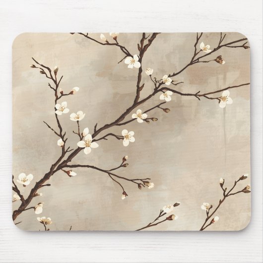 Elegant White Blossom Minimal Branch Mousepad (Vorne)