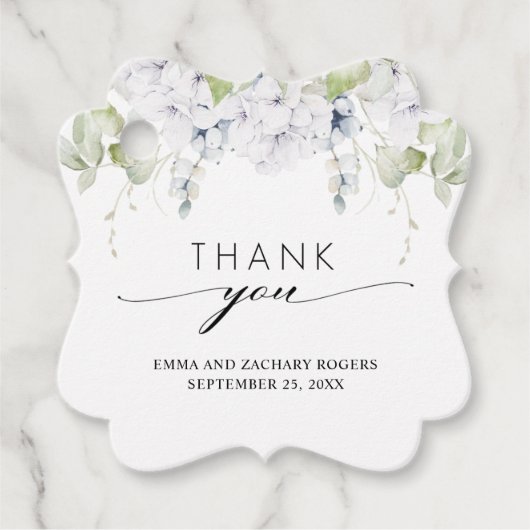 Elegant White Blue Floral Wedding Vielen Dank Geschenkanhänger (Vorderseite)