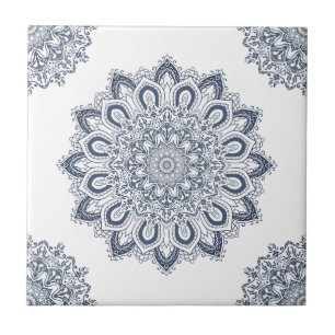 Elegant White Blue Mandala Fliese