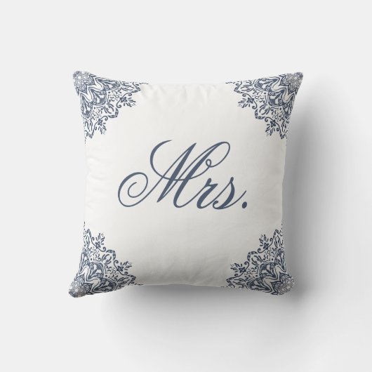 Elegant White Blue Mr & Mrs Matching Seine & Hers Kissen (Rückseite)