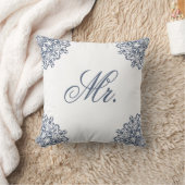 Elegant White Blue Mr & Mrs Matching Seine & Hers Kissen (Decke)