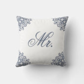 Elegant White Blue Mr & Mrs Matching Seine & Hers Kissen (Rückseite)