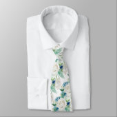 Elegant White Blue WInter Rose Neck Tie Krawatte (Gebunden)