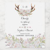 Elegant White Blume Antlers Wedding Weinetikett (Einzelnes Label)