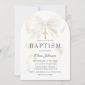 Elegant White Bow Baptism Girl Invitation Einladung (Vorderseite)